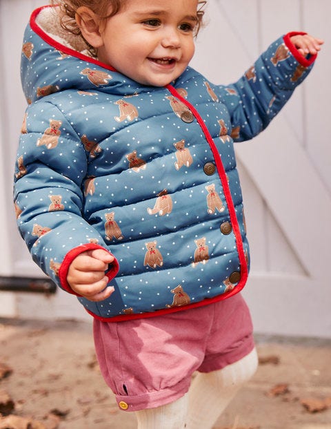 Printed Padded Coat - Azure Blue Baby Bears Printed Padded Coat - Azure Blue Baby Bears