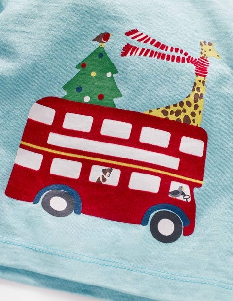 Festive Printed T-Shirt - Soft Bluebell Blue Bus Festive Printed T-Shirt - Soft Bluebell Blue Bus
