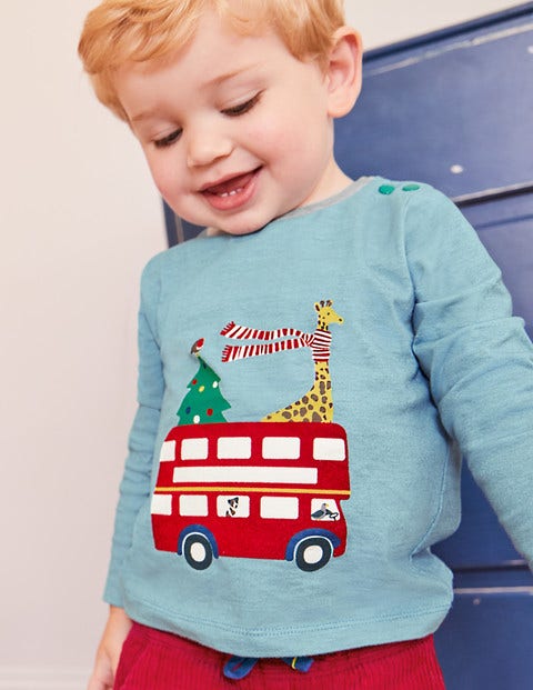 Festive Printed T-Shirt - Soft Bluebell Blue Bus Festive Printed T-Shirt - Soft Bluebell Blue Bus