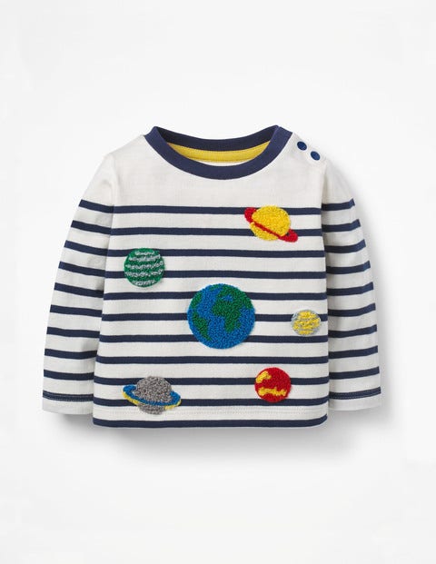 Detailed Breton T-Shirt - Ivory/Beacon Blue Planets Detailed Breton T-Shirt - Ivory/Beacon Blue Planets