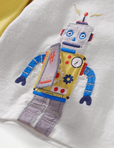 Appliqué Toy T-Shirt - Ivory Robot Appliqué Toy T-Shirt - Ivory Robot