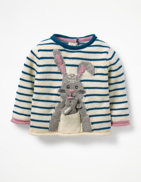 Bunny Pocket Knitted Sweater - Drummer Blue/Ecru Marl Bunny Bunny Pocket Knitted Sweater - Drummer Blue/Ecru Marl Bunny