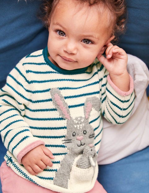 Bunny Pocket Knitted Sweater - Drummer Blue/Ecru Marl Bunny Bunny Pocket Knitted Sweater - Drummer Blue/Ecru Marl Bunny
