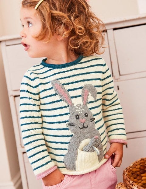 Bunny Pocket Knitted Sweater - Drummer Blue/Ecru Marl Bunny Bunny Pocket Knitted Sweater - Drummer Blue/Ecru Marl Bunny