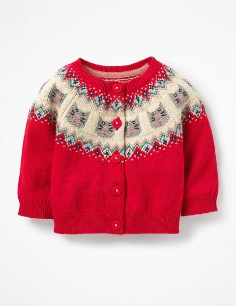 Fair Isle Cardigan - Poppy Pink Cats Fair Isle Cardigan - Poppy Pink Cats