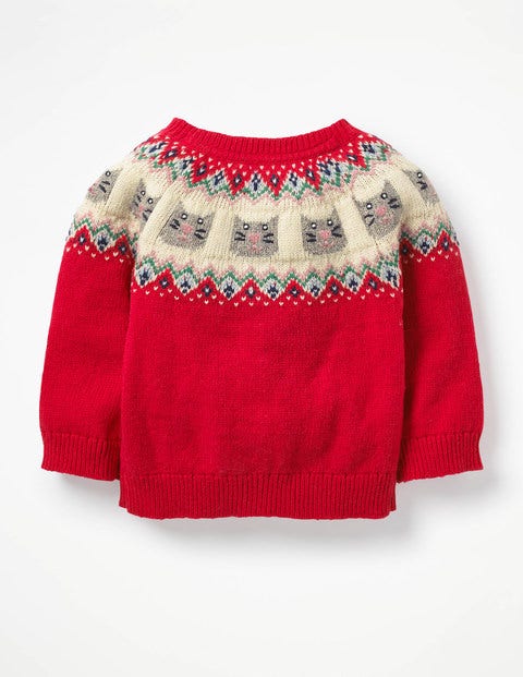 Fair Isle Cardigan - Poppy Pink Cats Fair Isle Cardigan - Poppy Pink Cats