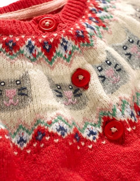 Fair Isle Cardigan - Poppy Pink Cats Fair Isle Cardigan - Poppy Pink Cats