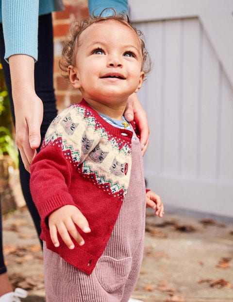 Fair Isle Cardigan - Poppy Pink Cats Fair Isle Cardigan - Poppy Pink Cats