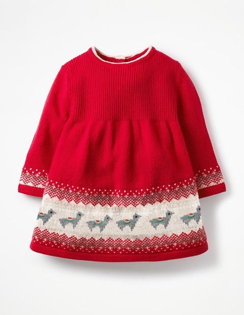 Fair Isle Knitted Dress - Poppy Pink Llamas Fair Isle Knitted Dress - Poppy Pink Llamas