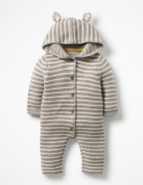 Stripy Knitted Romper - Grey Marl/Ecru Stripy Knitted Romper - Grey Marl/Ecru