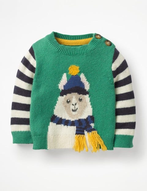 Fun Striped Sweater - Greenhouse Green Llama Fun Striped Sweater - Greenhouse Green Llama