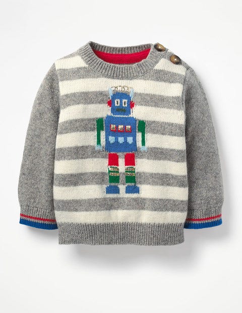 Fun Striped Sweater - Silver Marl/Ecru Foil Robot Fun Striped Sweater - Silver Marl/Ecru Foil Robot