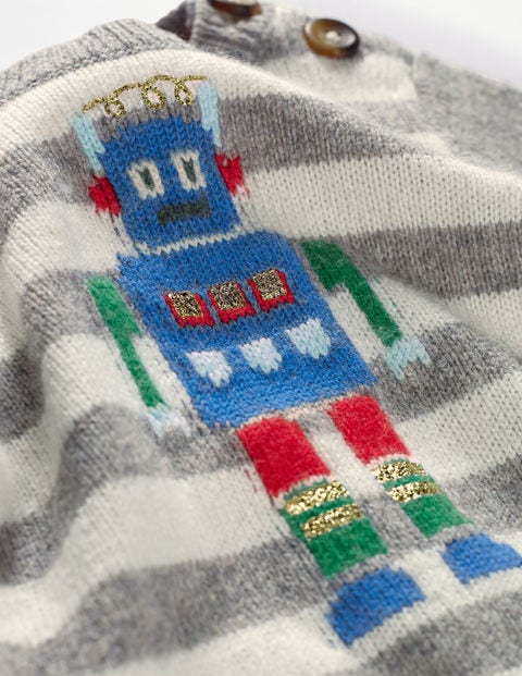 Fun Striped Sweater - Silver Marl/Ecru Foil Robot Fun Striped Sweater - Silver Marl/Ecru Foil Robot