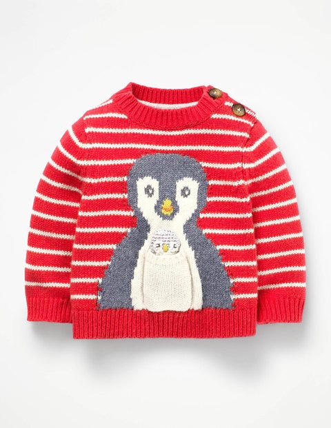 Novelty Pet Sweater - Engine Red/Ecru Penguin Novelty Pet Sweater - Engine Red/Ecru Penguin
