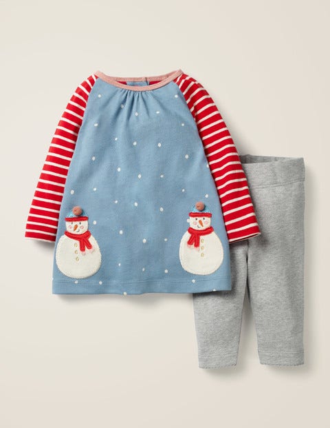 Appliqué Friends Dress Set - Boathouse Blue Snowmen Appliqué Friends Dress Set - Boathouse Blue Snowmen
