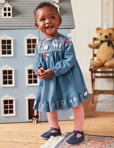 Embroidered Smock Dress - Azure Blue Embroidery Embroidered Smock Dress - Azure Blue Embroidery