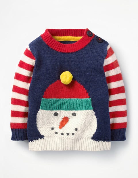 Fun Striped Sweater - Beacon Blue Snowman Fun Striped Sweater - Beacon Blue Snowman