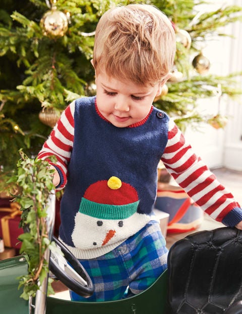 Fun Striped Sweater - Beacon Blue Snowman Fun Striped Sweater - Beacon Blue Snowman