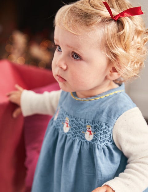 Festive Party Dress - Boathouse Blue Snowmen Festive Party Dress - Boathouse Blue Snowmen