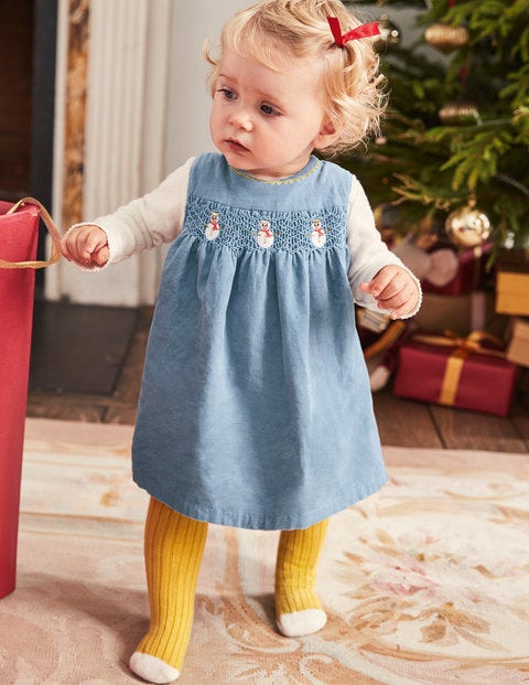 Festive Party Dress - Boathouse Blue Snowmen Festive Party Dress - Boathouse Blue Snowmen