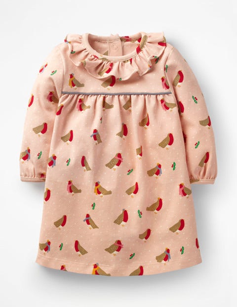 Christmas Jersey Dress - Provence Dusty Pink Robins Christmas Jersey Dress - Provence Dusty Pink Robins