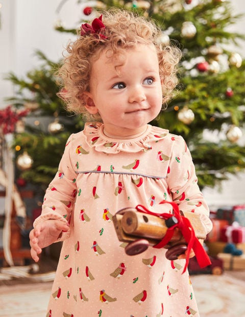 Christmas Jersey Dress - Provence Dusty Pink Robins Christmas Jersey Dress - Provence Dusty Pink Robins
