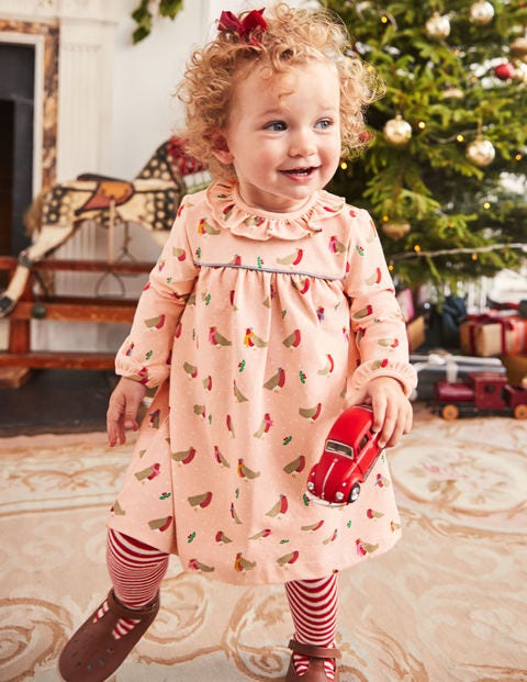 Christmas Jersey Dress - Provence Dusty Pink Robins Christmas Jersey Dress - Provence Dusty Pink Robins