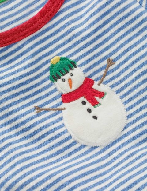 Jerseystrampler Mit Schneemann - Strahlendes Blau/Ecru, Schneemann Jerseystrampler Mit Schneemann - Strahlendes Blau/Ecru, Schneemann