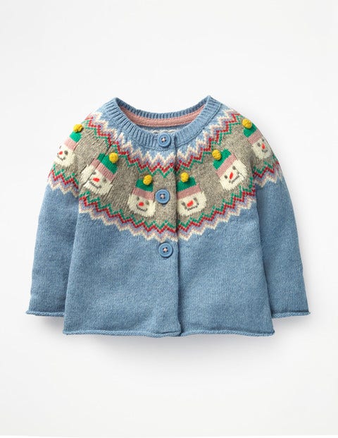 Festive Cardigan - Boathouse Blue Snowmen Festive Cardigan - Boathouse Blue Snowmen