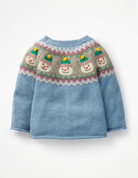 Festive Cardigan - Boathouse Blue Snowmen Festive Cardigan - Boathouse Blue Snowmen