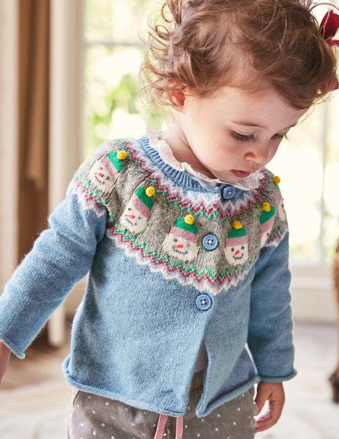 Festive Cardigan - Boathouse Blue Snowmen Festive Cardigan - Boathouse Blue Snowmen