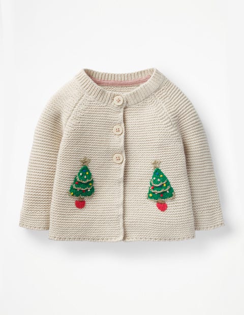 Festive Cardigan - Ecru Marl Christmas Trees Festive Cardigan - Ecru Marl Christmas Trees