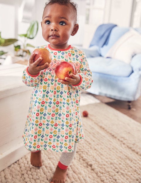 Smocked Jersey Dress - Multi Baby Flower Patch Smocked Jersey Dress - Multi Baby Flower Patch