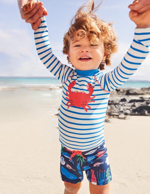 Rash Vest And Pant Set - Ivory/Pool Blue Crab Rash Vest And Pant Set - Ivory/Pool Blue Crab