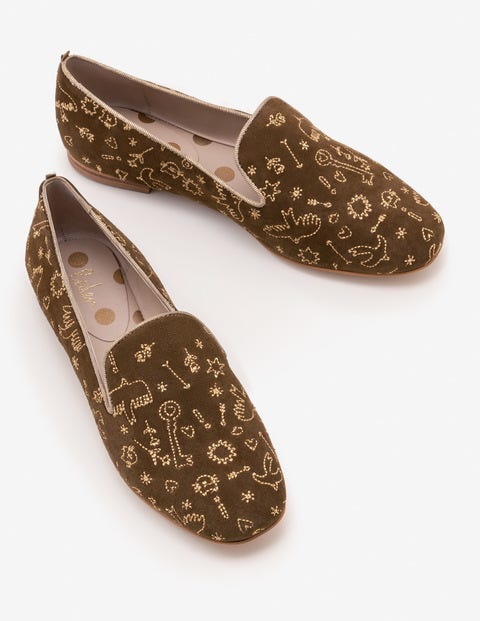 Elsie Embroidered Slippers - Military Green Elsie Embroidered Slippers - Military Green