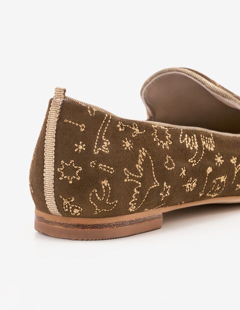 Elsie Embroidered Slippers - Military Green Elsie Embroidered Slippers - Military Green