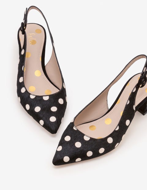 Annie Pointed Slingbacks - Black and White Spot Annie Pointed Slingbacks - Black and White Spot