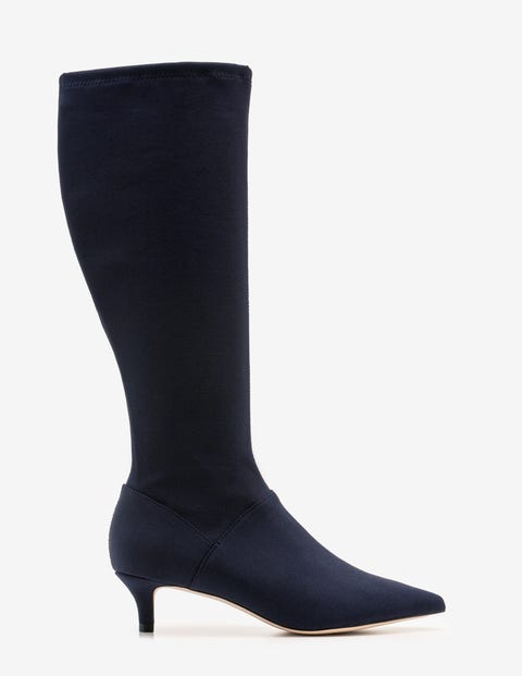 Kitten Heel Stretch Boots - Navy Kitten Heel Stretch Boots - Navy