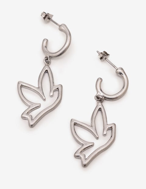 Bird Charm Earrings - Antique Silver Metallic Bird Charm Earrings - Antique Silver Metallic