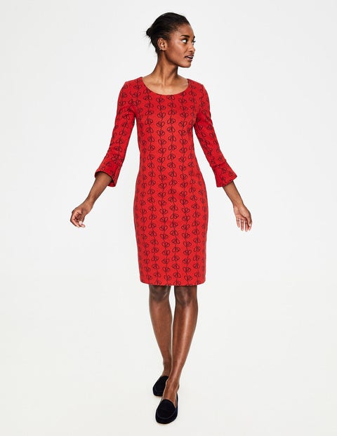 Newlyn Jersey Jacquard Dress - Post Box Red Climbing Vine Newlyn Jersey Jacquard Dress - Post Box Red Climbing Vine