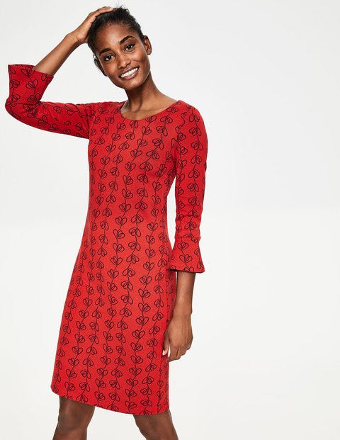 Newlyn Jersey Jacquard Dress - Post Box Red Climbing Vine Newlyn Jersey Jacquard Dress - Post Box Red Climbing Vine