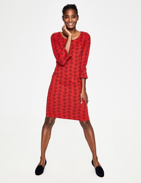 Newlyn Jersey Jacquard Dress - Post Box Red Climbing Vine Newlyn Jersey Jacquard Dress - Post Box Red Climbing Vine