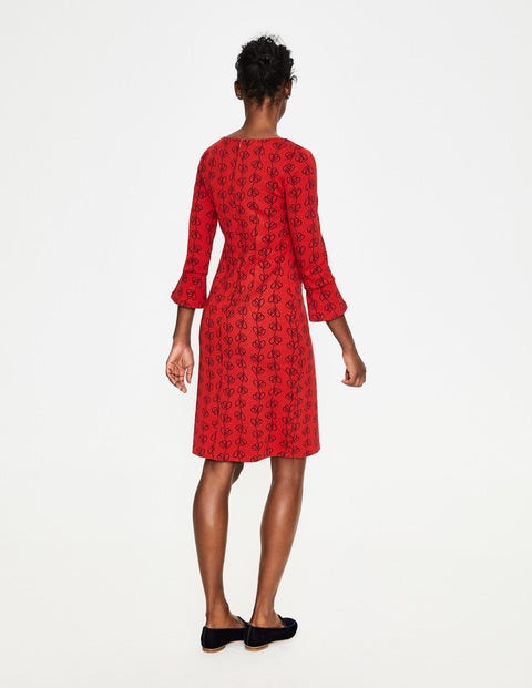 Newlyn Jersey Jacquard Dress - Post Box Red Climbing Vine Newlyn Jersey Jacquard Dress - Post Box Red Climbing Vine