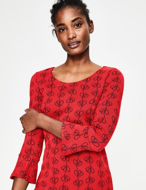 Newlyn Jersey Jacquard Dress - Post Box Red Climbing Vine Newlyn Jersey Jacquard Dress - Post Box Red Climbing Vine