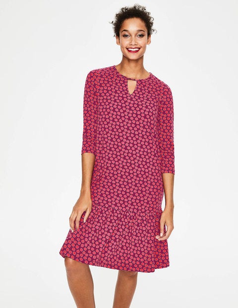 Selena Jerseykleid - Glühweinrot, Zweifarbige Gänseblümchen Selena Jerseykleid - Glühweinrot, Zweifarbige Gänseblümchen