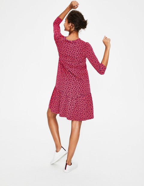 Selena Jerseykleid - Glühweinrot, Zweifarbige Gänseblümchen Selena Jerseykleid - Glühweinrot, Zweifarbige Gänseblümchen
