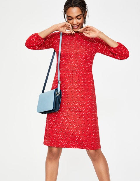 Odelia Jersey Dress - Post Box Red Scattered Stars Odelia Jersey Dress - Post Box Red Scattered Stars