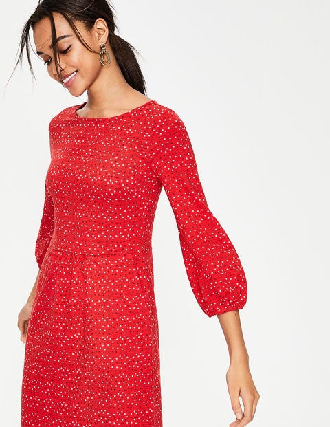 Odelia Jersey Dress - Post Box Red Scattered Stars Odelia Jersey Dress - Post Box Red Scattered Stars