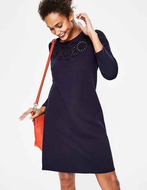 Sweatshirt Dress - Navy Embroidery Sweatshirt Dress - Navy Embroidery