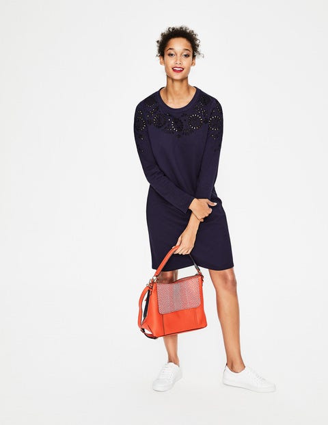 Sweatshirt Dress - Navy Embroidery Sweatshirt Dress - Navy Embroidery